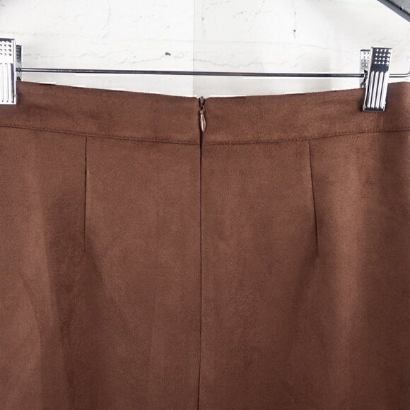 SHEIN BROWN FAUX SUEDE STRETCHY OFFICE BUSINESS SKIRT WITH FRONT SLIT OPENING - Picture 5 of 5